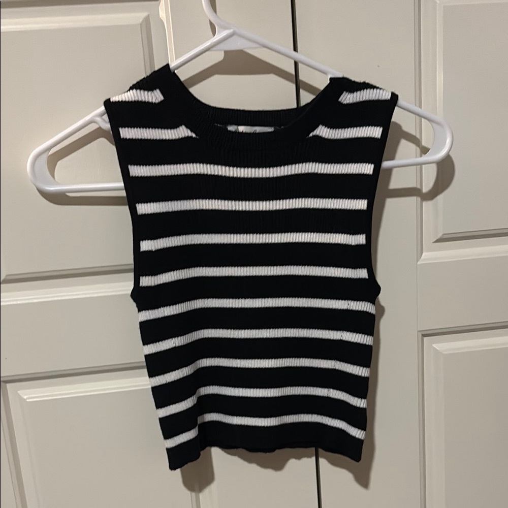 Black and White Striped Sleeveless Top